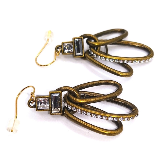 SILPADA Swarovski Crystals KR Modern Maven Brass 2" Drop Dangle Earrings - Picture 3 of 5